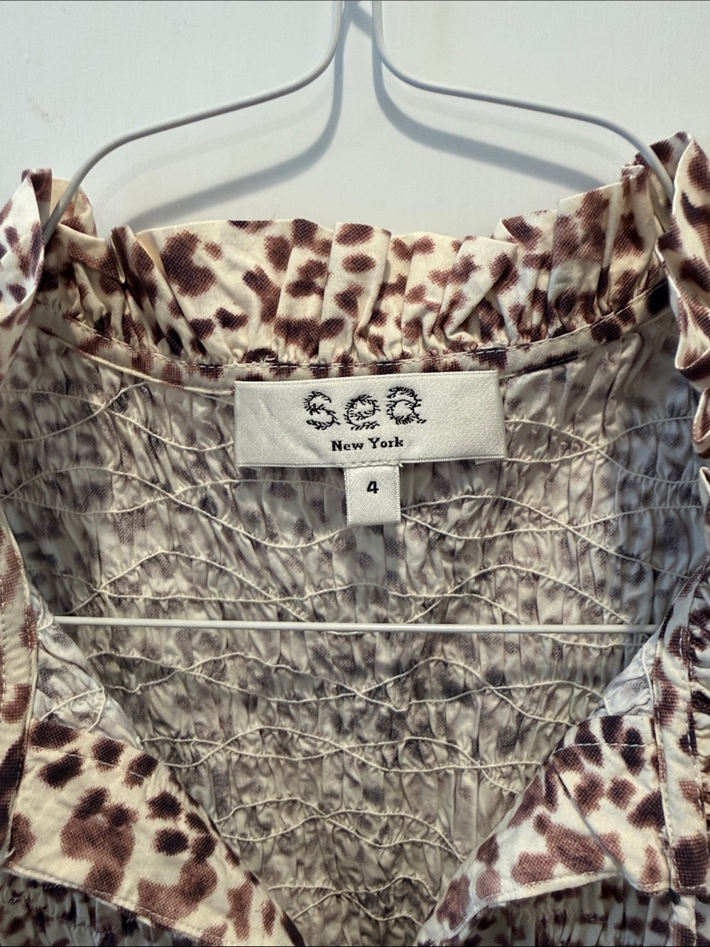 Sea Cream and Brown Leopard Print Ruffle Sleeve Tunic - Picture 2 of 3